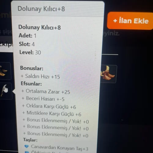  8 PARÇA FULL EFSUN SURA İTEM SETİ +7+8 AÇIKLAMALARI OKU